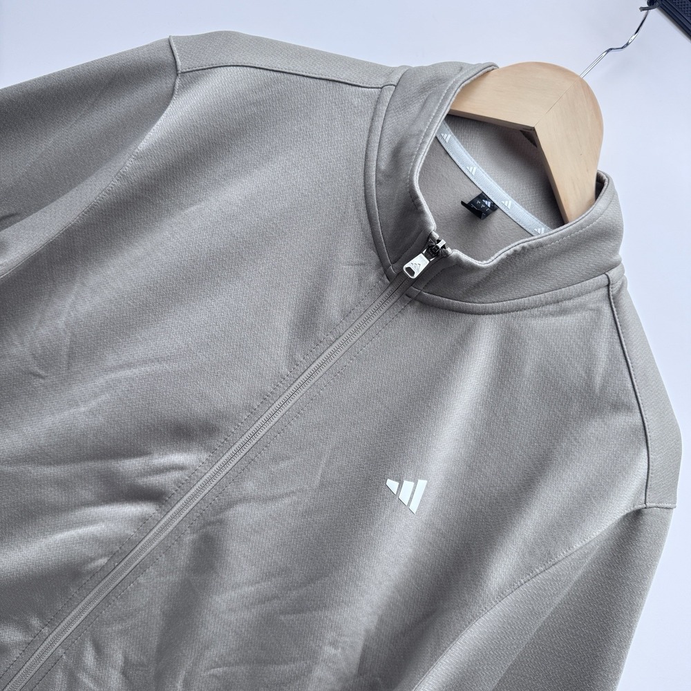 Adidas Mens DBL Knit Fleece Jacket L Putty Beige Full Zip Mock Neck NWT